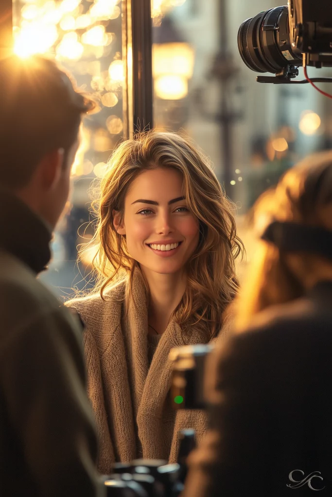Camille sharing a warm final evening in Avignon with her crew, photographed in soft indoor lighting near the historic center.